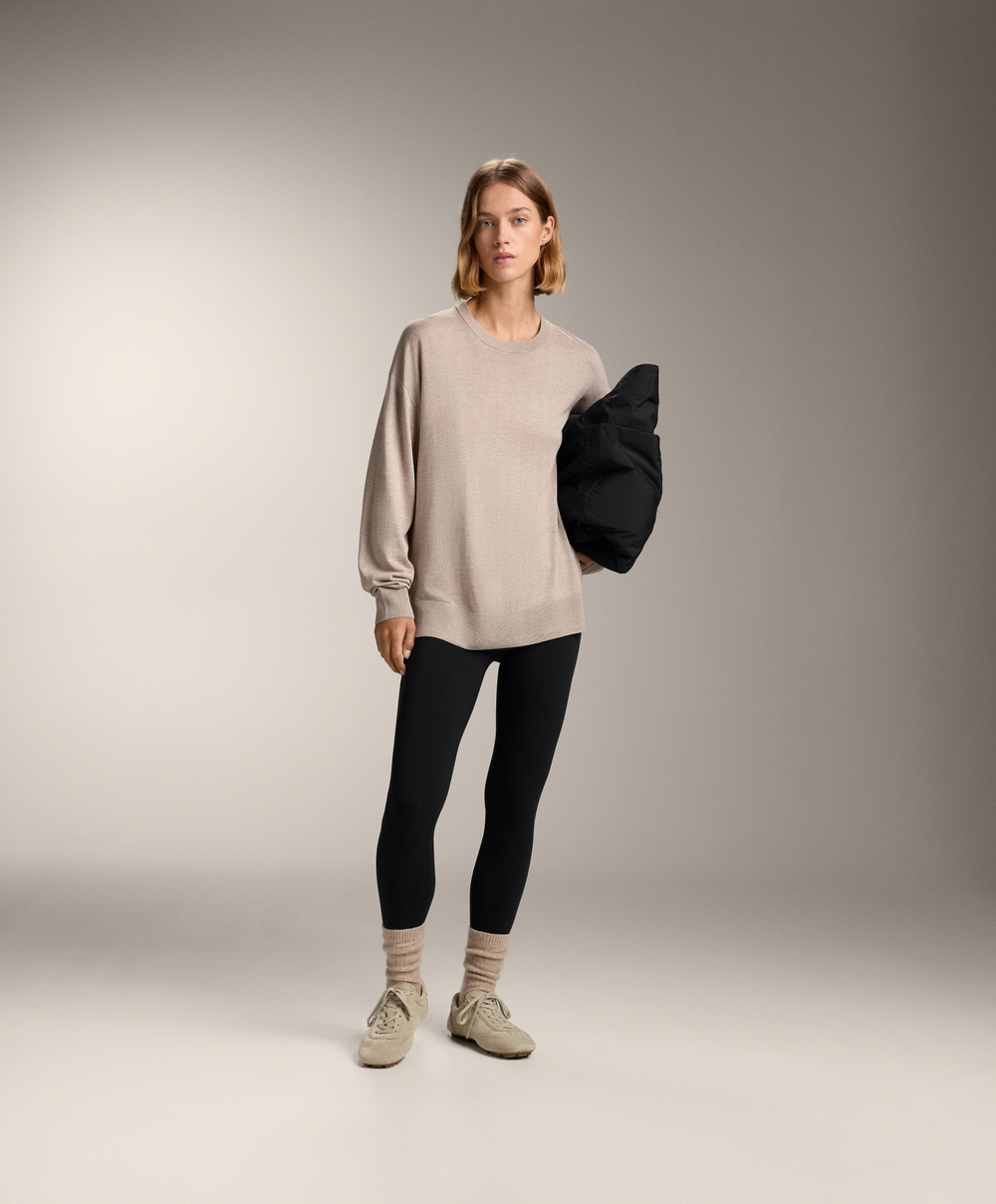 Oysho Вязаный джемпер с круглым вырезом с кашемиром, светло-коричневый