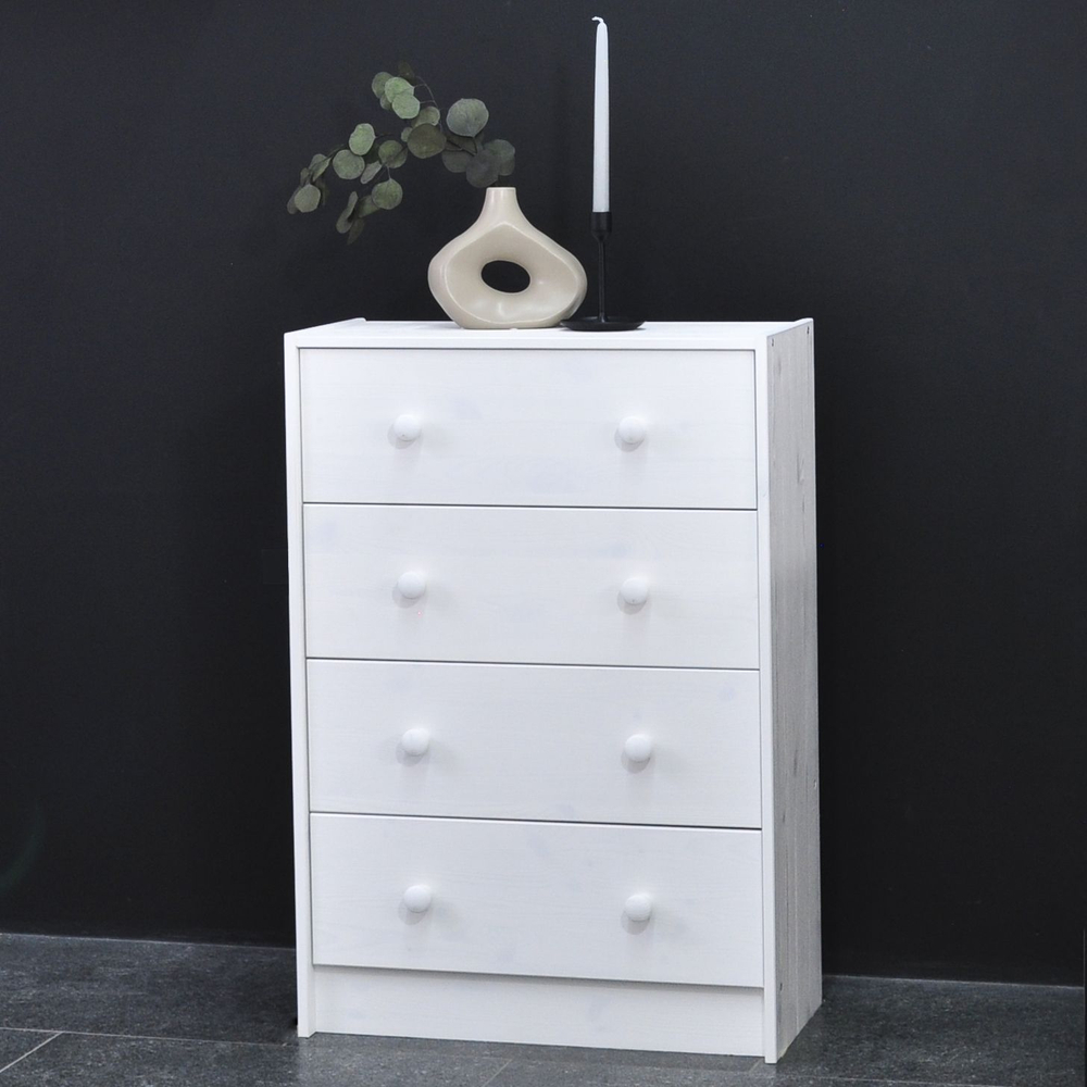 Комод 90х30х62, Раст, с ящиками для одежды и игрушек, в прихожую, детскую, гостиную, белый, массив дерева, IKEA