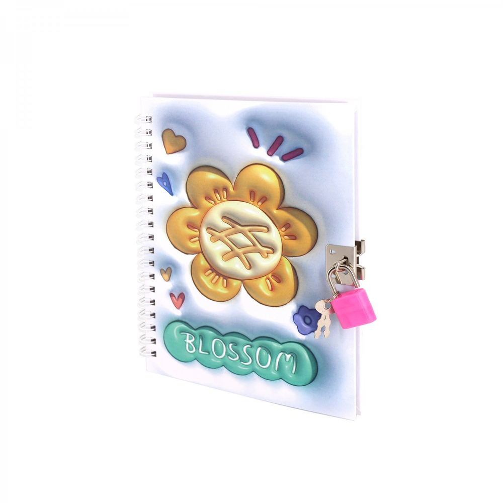 Блокнот в футляре, 17,5 см * 19,5 см, гребень, Alingar, мат.ламин, эффект 3D, ручка, замочек, клетка, 46 л., "Подсолнух"