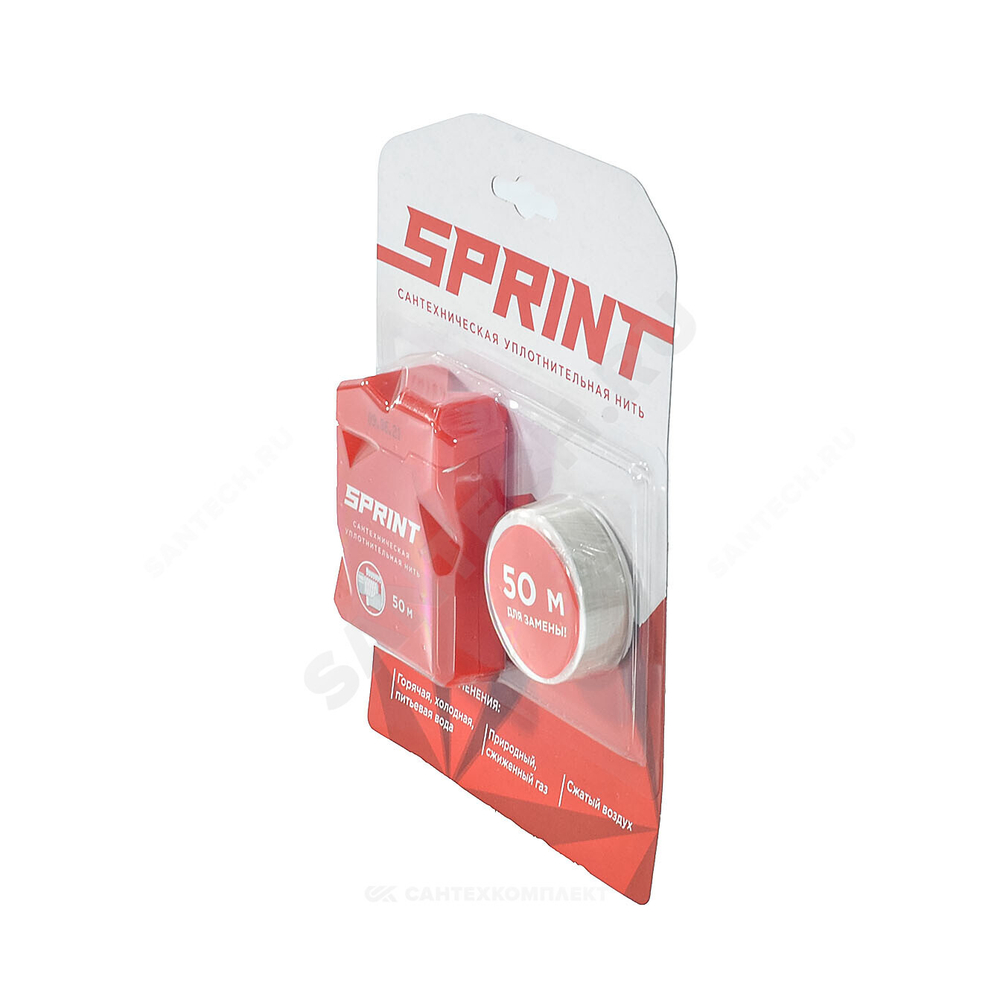 Нить уплотнительная бокс+катушка 50+50м (в блистере) среда: вода, газ SPRINT 04061