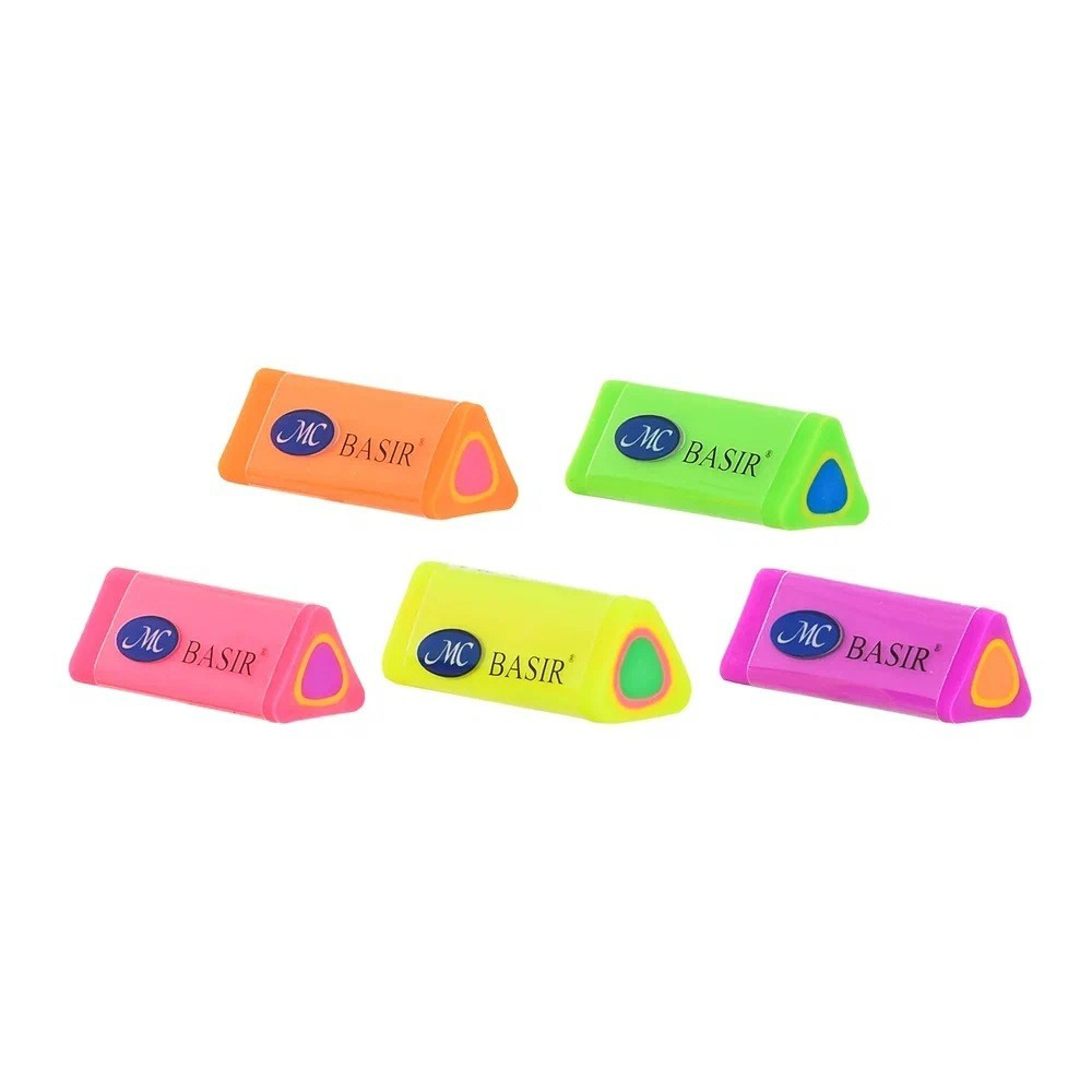 Ластик Basir, треугольная форма, 5 цветов корпуса с цветными вставками внутри, размер 3.8*1.5 см