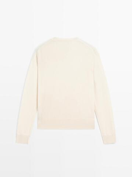 Massimo Dutti Свитер из смесовой шерсти с V-образным вырезом, бежевый