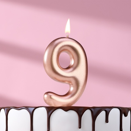 Свеча в торт, цифра "9", 6 см, розовое золото