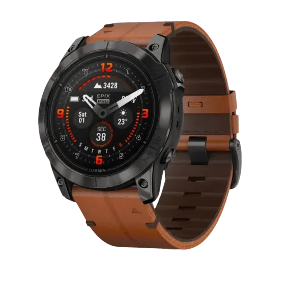 Garmin epix Pro (Gen 2) Sapphire Edition 51 мм, титановый угольно-серый, DLC, коричневый кожаный ремешок
