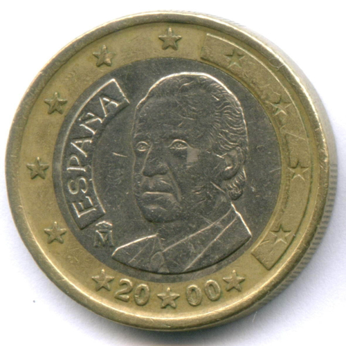1 евро 2000 год. Испания. Регулярный выпуск. Тип 1. Биметалл VF
