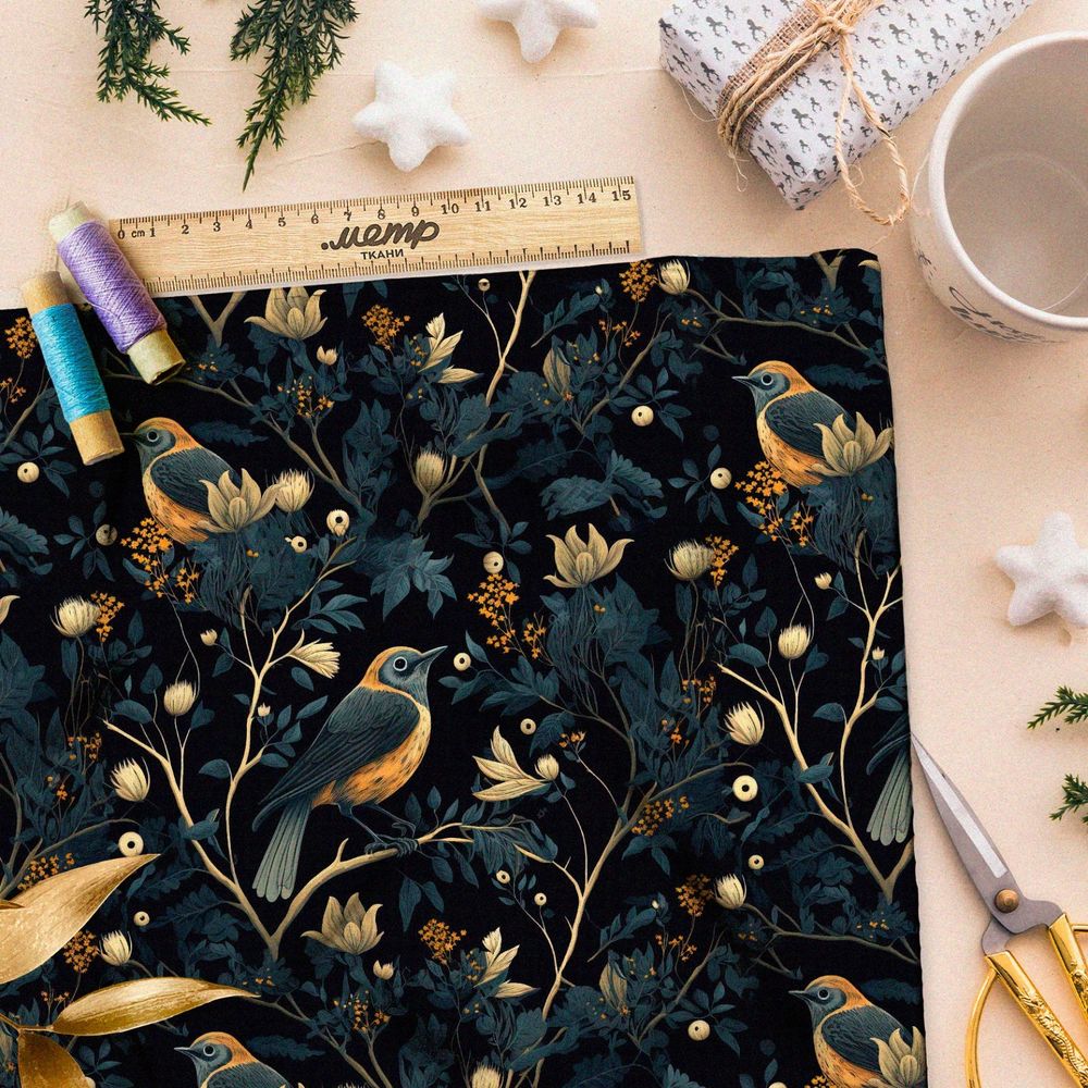 Ткань блэкаут  ночные птицы на ветвях