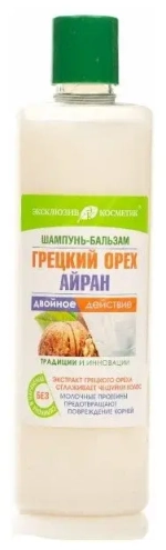 Эксклюзив-косметик Шампунь-бальзам ГРЕЦКИЙ ОРЕХ и АЙРАН для сухих ломких, ослабленных волос 500 мл