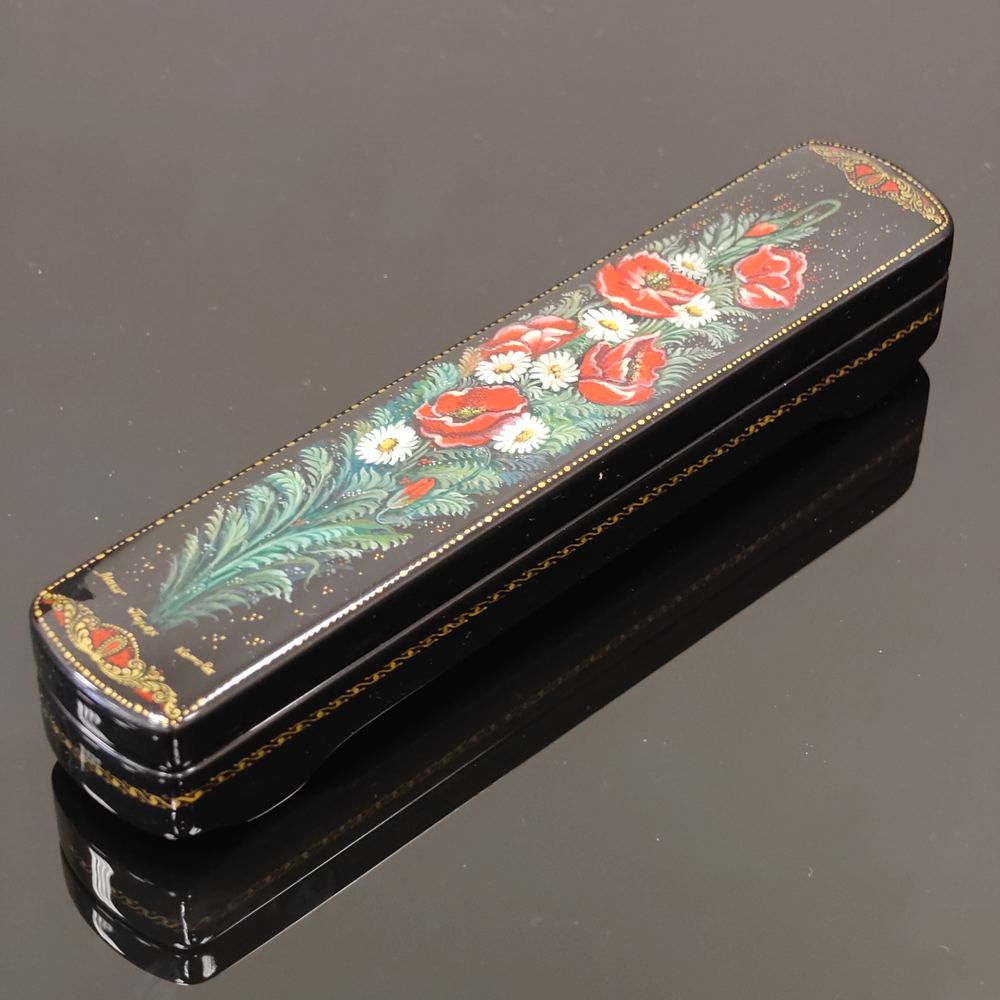 Шкатулка/пенал "Маки" с ручной росписью