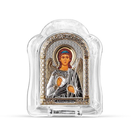 Ангел Хранитель, икона арочная, белое муранское стекло 65х85