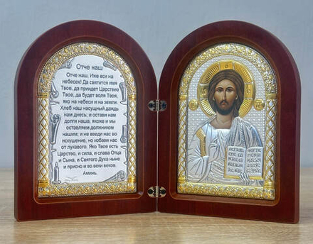 Складень, Спаситель, Молитва, икона арочная, красное дерево 140x200