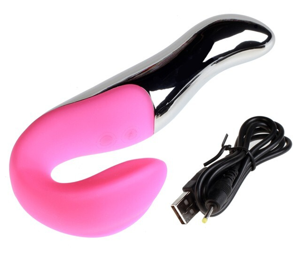 Стильный перезаряжаемый вибратор с двумя моторами , 7 режимов (17,5 см , серебряный с розовым) (Цвет: серебряный с розовым)