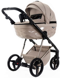 Детская коляска Adamex Quantum Superstar Deluxe 2 в 1 Q-STAR155-K (СВ.БЕЖ.КОЖА+СВ.БЕЖ.ДНО+БЕЖ.РАМА)