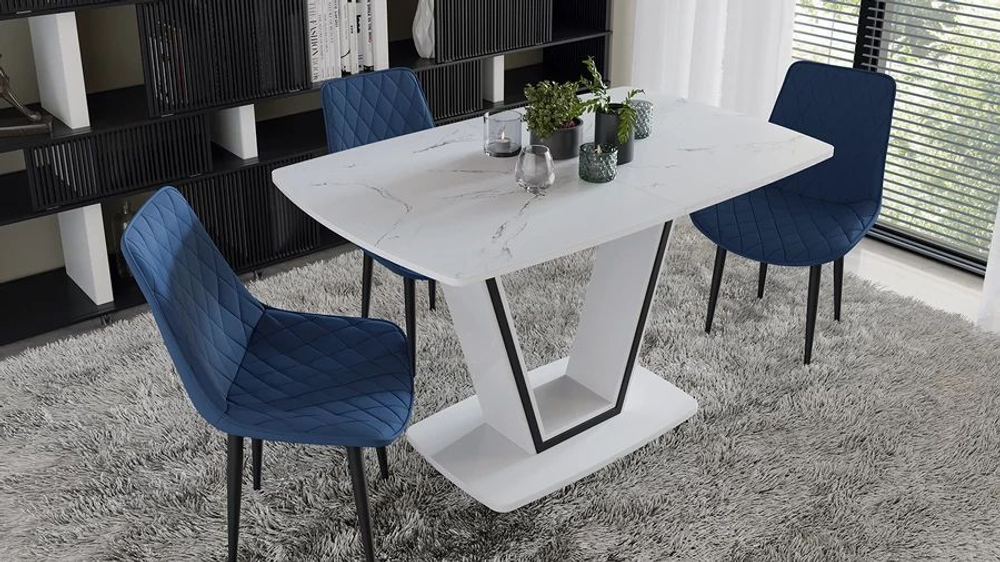 Стол обеденный Дели Тип 1 Белый глянец/Стекло матовое белый мрамор
