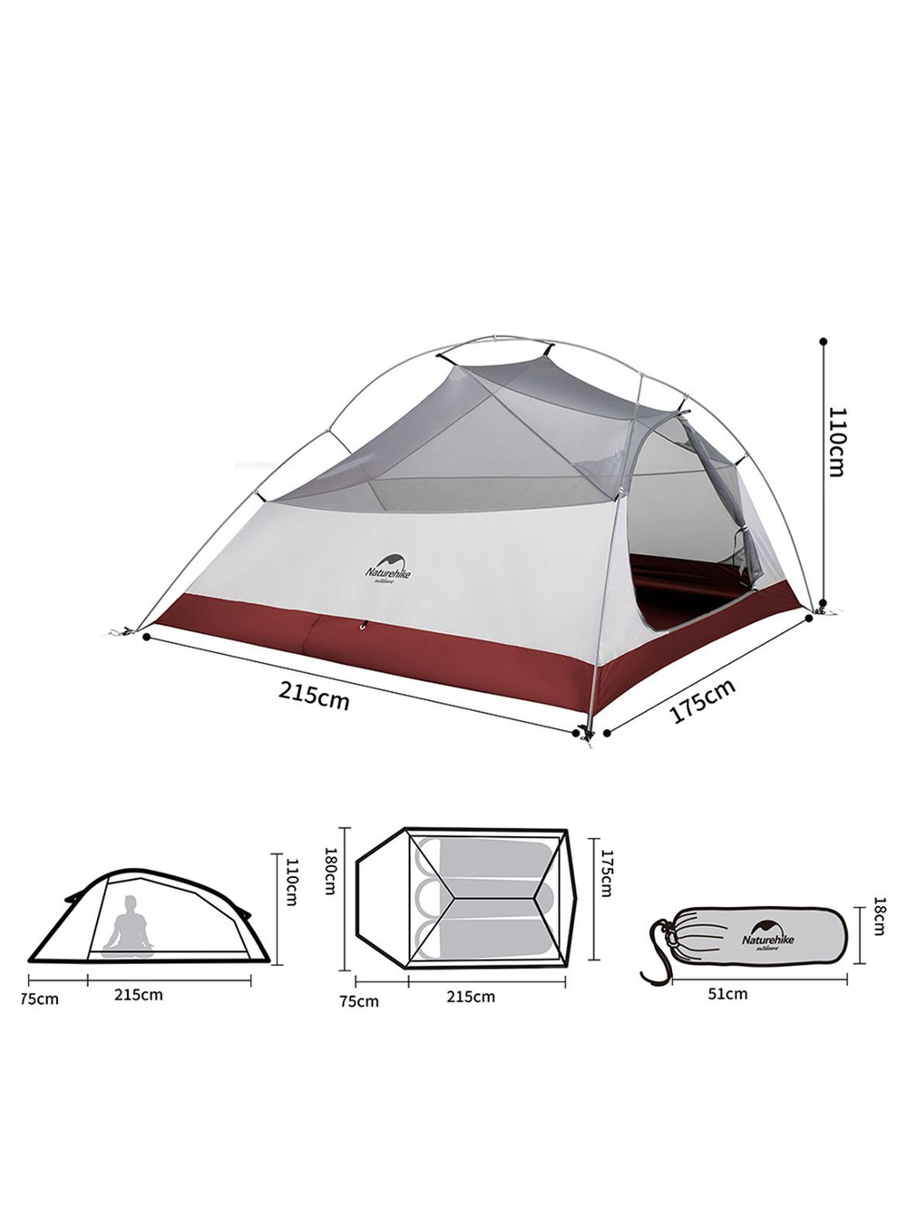 Палатка туристическая Naturehike Сloud Up 1 NH18T010-T 20D одноместная сверхлегкая с ковриком, синяя, 6927595783276