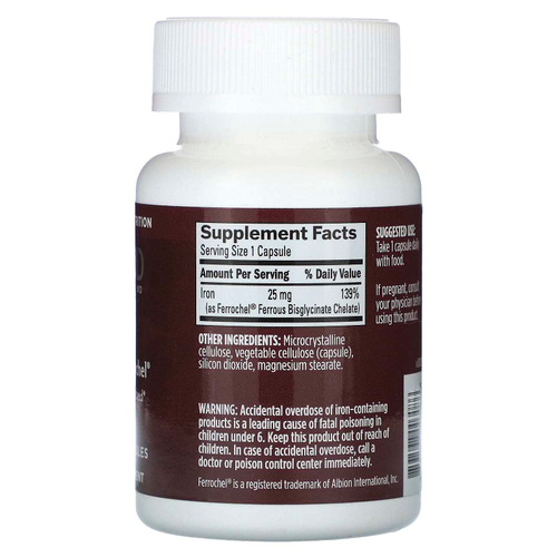 BrainMD, железо, 30 веганских капсул (25 мг в 1 капсуле)