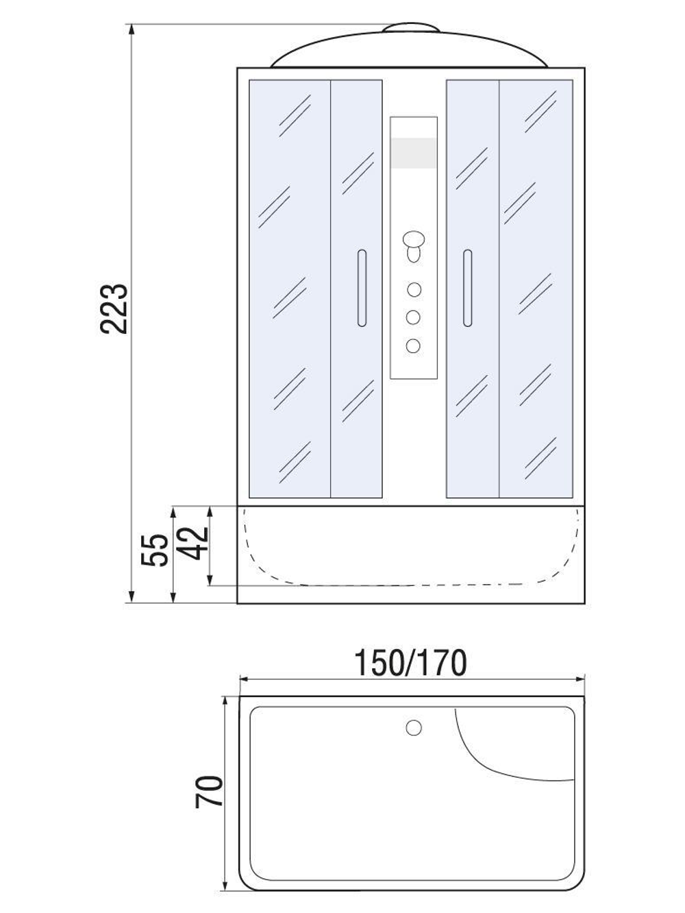 Душевая кабина RIVER SENA 155/70/55 TH 150х70х217 10000001804 Универсальная Прямоугольная