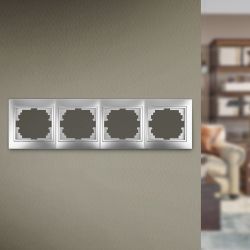 Рамка для розеток и выключателей Intro Plano 1-504-03 на 4 поста горизонтальная, СУ, алюминий