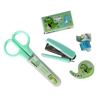 Набор "Динозавр": ножницы 12см, степлер , скобы, 2 скотча, держатель