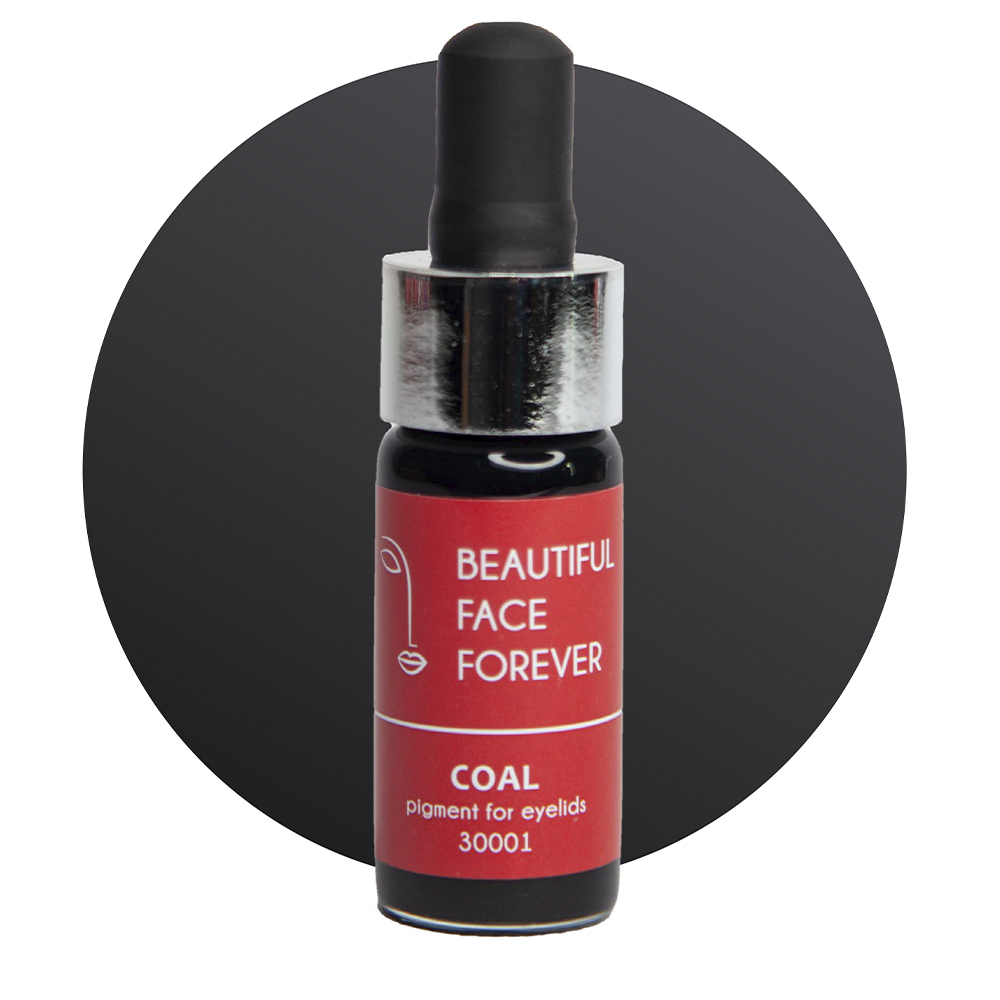 Красивое Лицо Всегда "Уголь" (Coal)    Холодный пигмент для татуажа век черного цвета.  Хорошо подходит для блондинок и шатенок. Быстро входит в кожу, используется для создания стрелки, заполнения межресничного пространства с целью достижения эффекта густоты ресниц, и растушевки поверх стрелки. Хорошо ложится, со временем не меняет оттенка. Для процедуры достаточно 1 мл    Описание: Категория: пигмент перманентного макияжа, Назначение: для век, Температура оттенка: Холодный, Цветотип: Интенсивно черный, Для каких техник:  Интенсивность цвета: темный, Цвет волос: Блонд, Рыжий, Шатен, Объём флакона: 10 мл, Артикул: 30001, Изготовитель: Красивое Лицо Всегда, Россия.