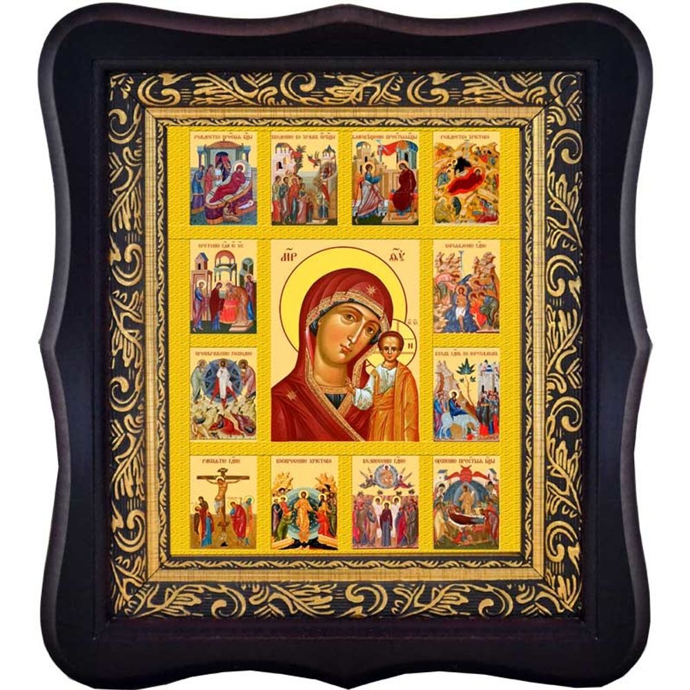 Казанская икона Божьей Матери с житием в киоте.