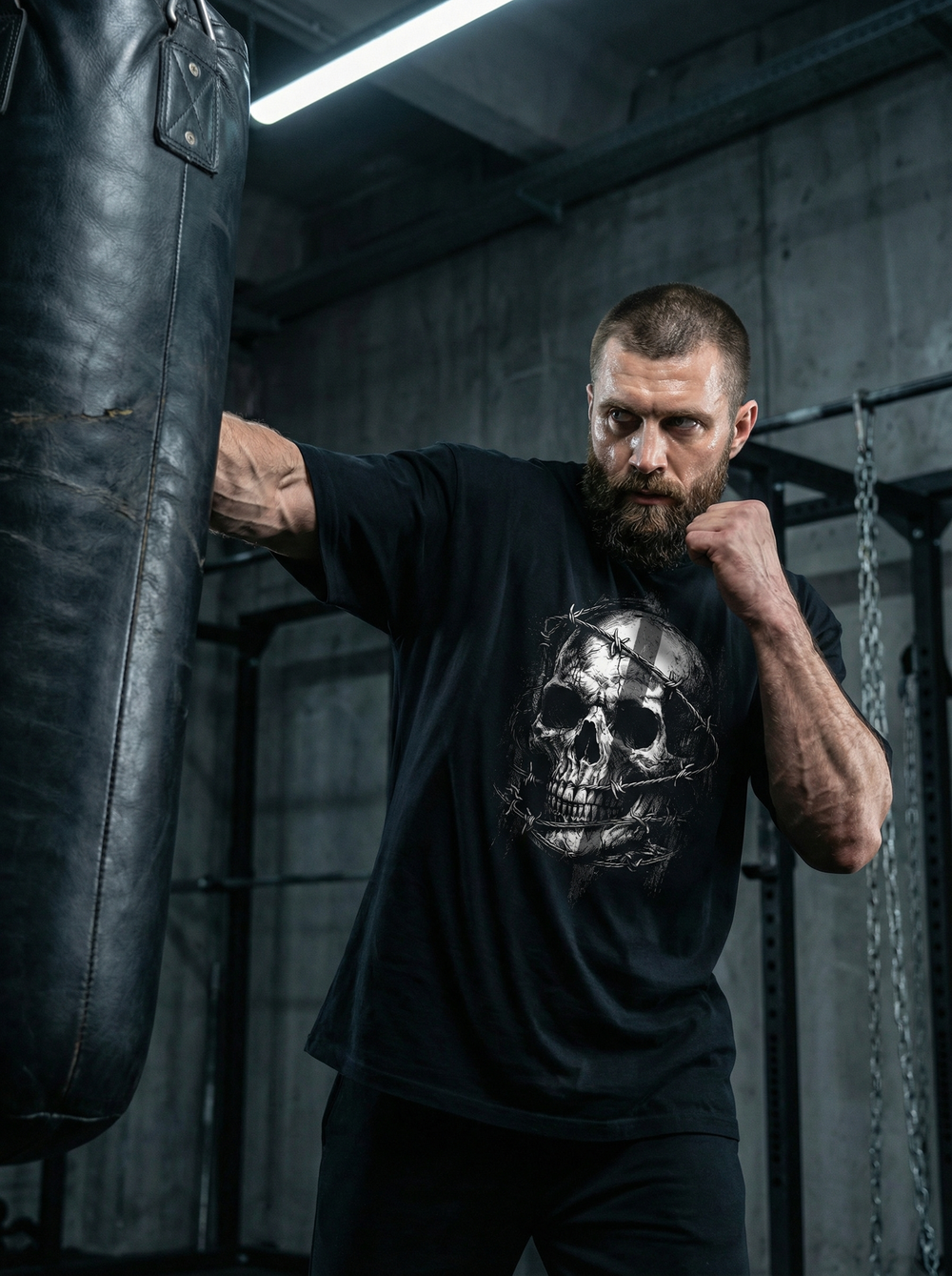 Футболка оверсайз хлопковая черная Legenda Череп в проволоке