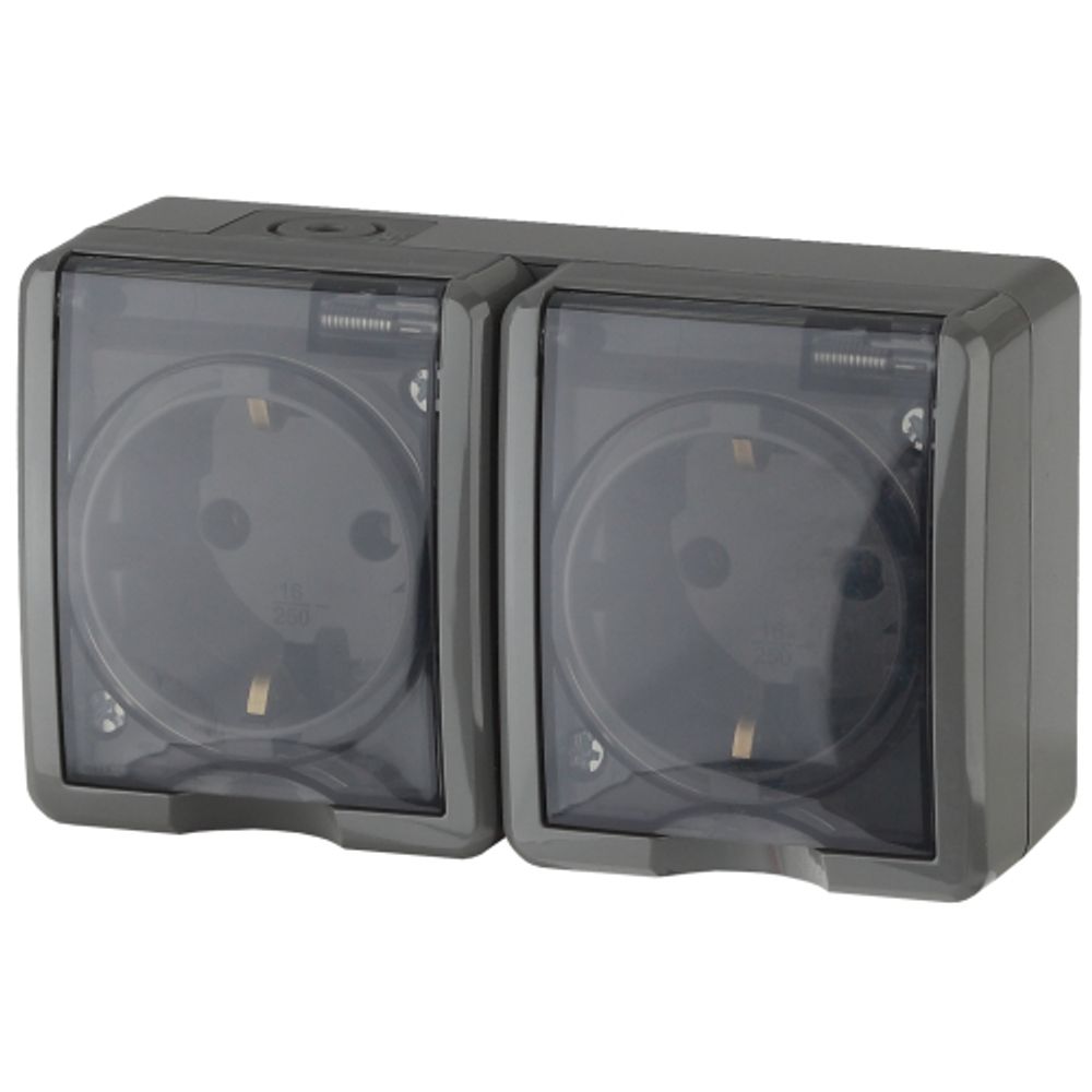 Розетка ЭРА Эксперт 11-2404-03 двойная 2х2P+E IP54 шторки 16A-250В ОУ серый | 