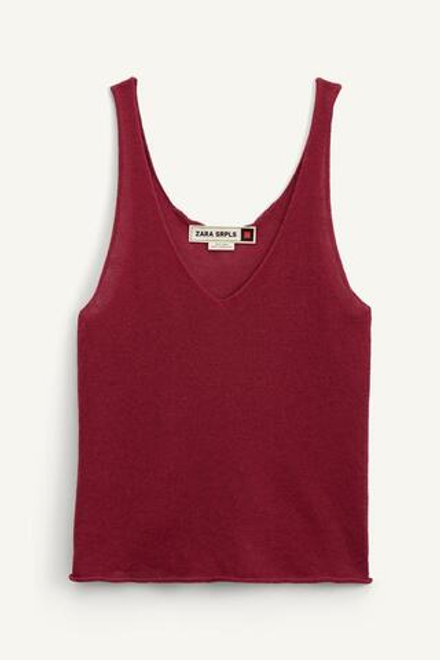 ZARA ТОП С V-ОБРАЗНЫМ ВЫРЕЗОМ, КЛУБНИЧНЫЙ