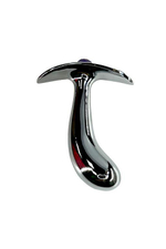 Серебристая загнутая анальная пробка для ношения c фиолетовым кристаллом - 8 см. (Цвет: фиолетовый)