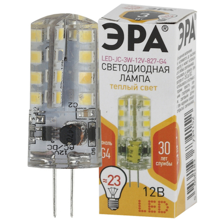 Лампа светодиодная ЭРА STD LED JC-3W-12V-827-G4 G4 3Вт капсула теплый белый свет