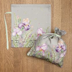 НАБОР МЕШОЧКОВ ИЗ 2-Х ШТ "ИРИСЫ" 23Х25СМ,100%ХЛОПОК,СЕРЫЙ ,ТВИЛ,ПРОПИТКА