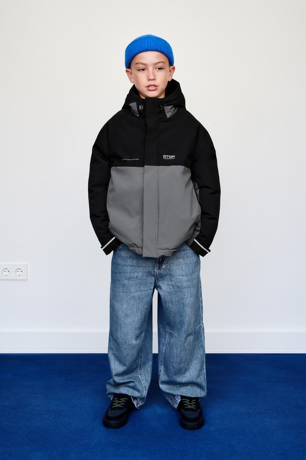 ZARA КУРТКА COLOR BLOCK WATER REPELLENT, ЧЕРНЫЙ