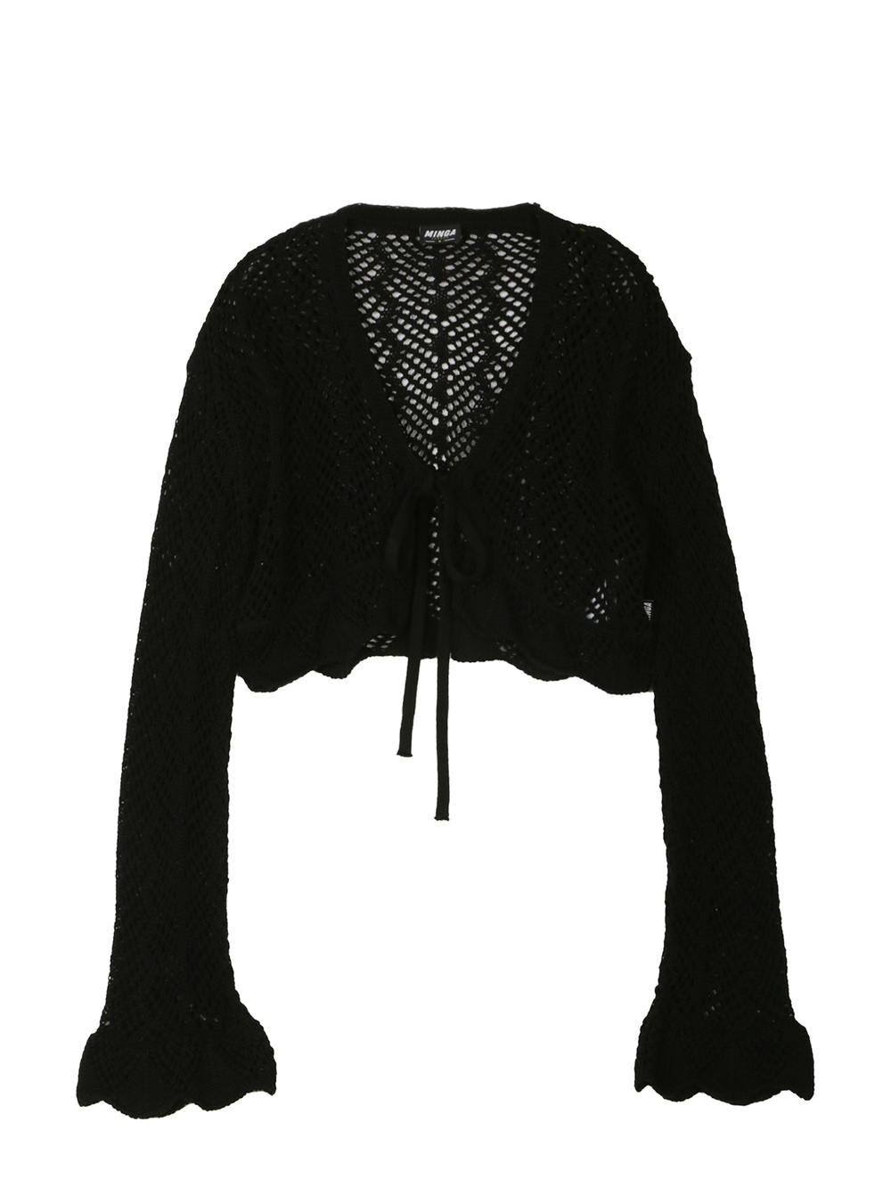 Женский Кардиган Black Tie Front Frill Crochet