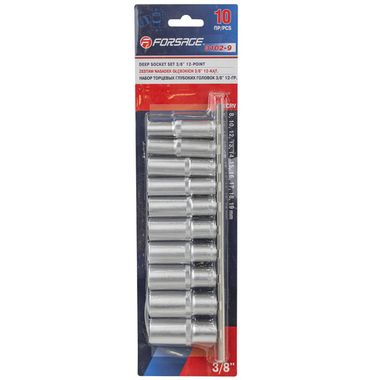 Набор головок глубоких 10пр. 3/8''(12гр.)(8,10,12-19мм.) на планке Forsage F-3102-9