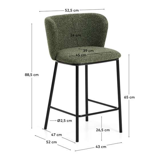 Полубарный стул Ciselia из темно-зеленого шенилла с ножками из черной стали
