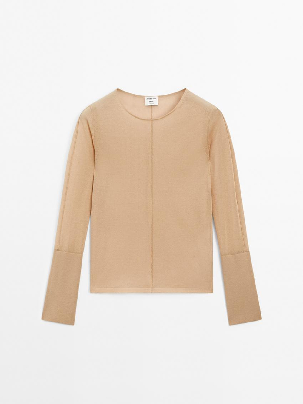 Massimo Dutti Хлопковый свитер с деталями на шве, розовый