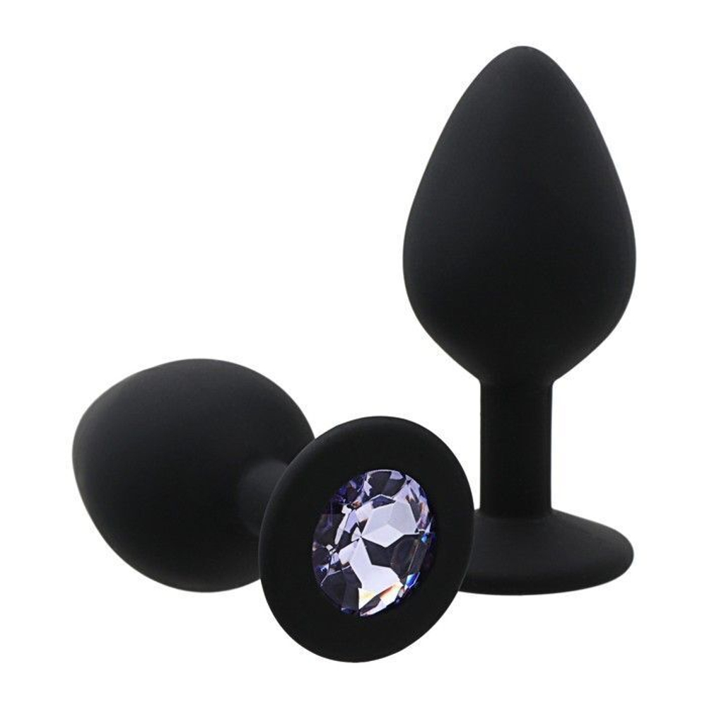 Черная анальная пробка Оки-Чпоки с кристаллом - 8,5 см. (Цвет: черный)