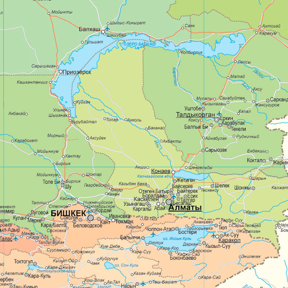 Средняя Азия большая настенная карта рус.яз (150 х 210 см) 2024 год