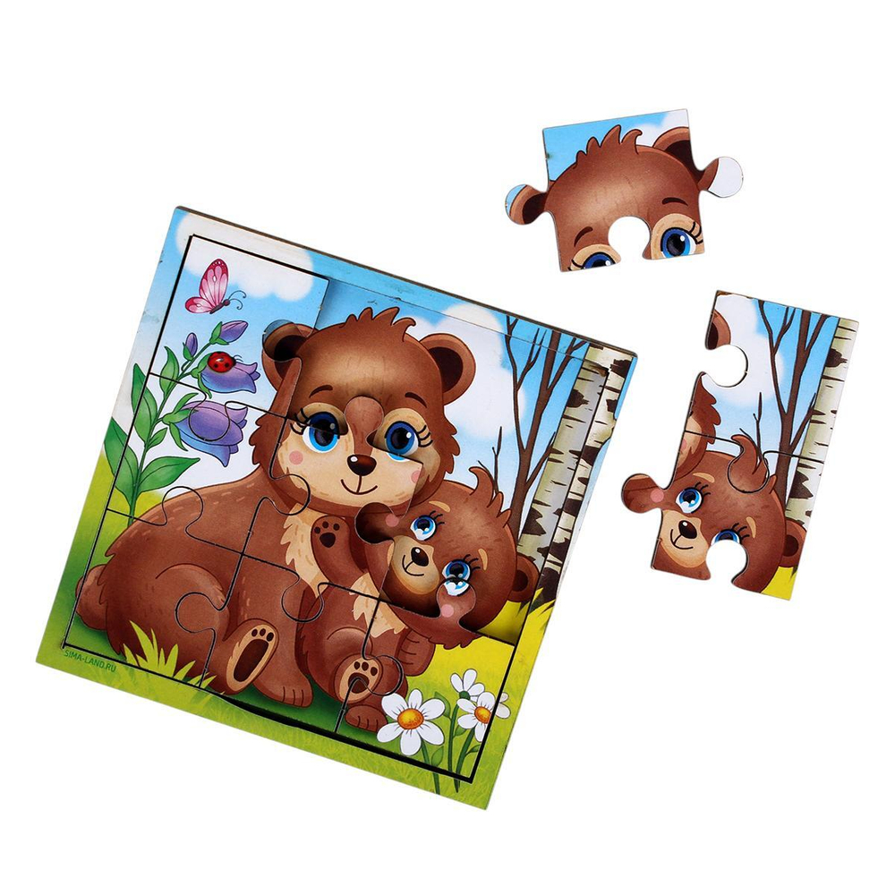 Головоломка-пазл в рамке. Игры в дорогу "Медведица и медвежонок" П308 4930527 (Лесная мастерская)