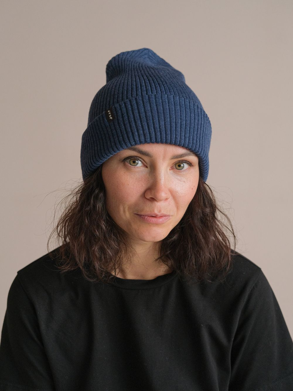 Шапка вязаная зимняя МУЛА (Синий мел)