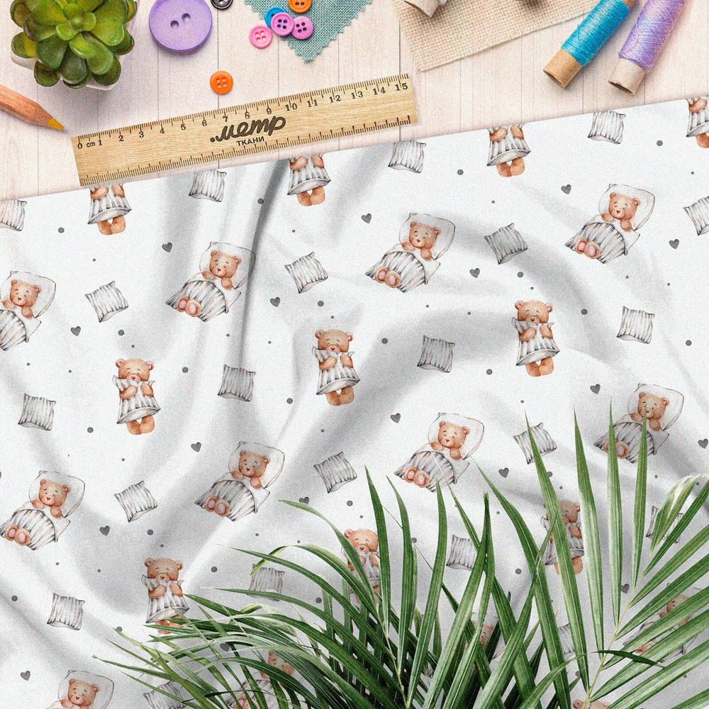 Ткань флис спят усталые игрушки медвежата