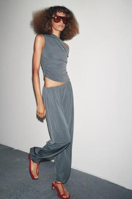 ZARA БРЮКИ ИЗ КРЕПА, АНТРАЦИТОВО-СЕРЫЙ