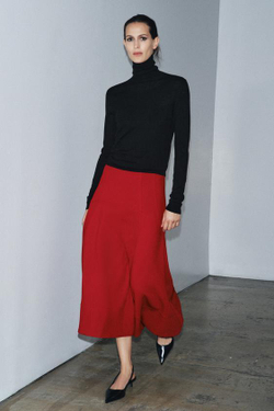 ZARA ЮБКА МИДИ CAPA ZW COLLECTION, КРАСНЫЙ