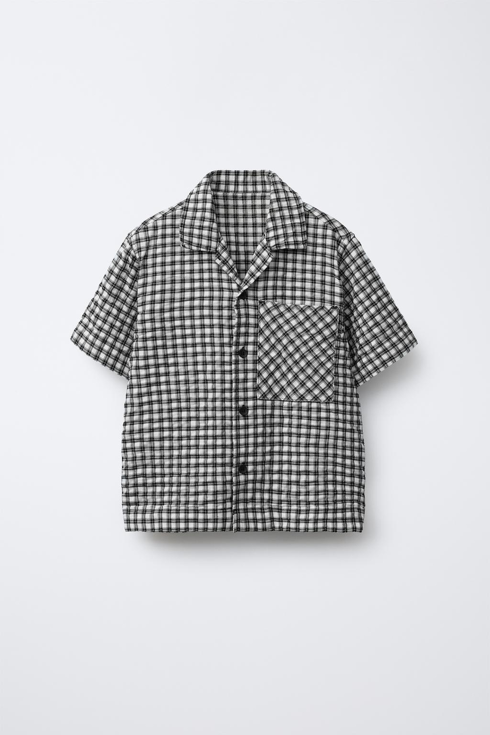 ZARA РУБАШКА В КЛЕТКУ ИЗ ЖАТОЙ ТКАНИ, ЧЕРНЫЙ