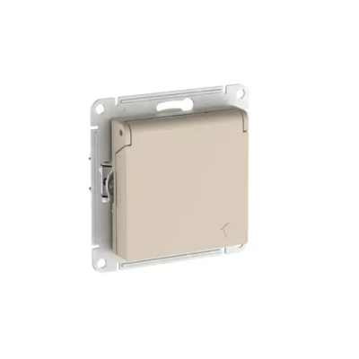 ATLASDESIGN РОЗЕТКА с заземлением со шторками с крышкой,16А,IP20, мех.,быстрозажим. клем., ПЕСОЧНЫЙ
