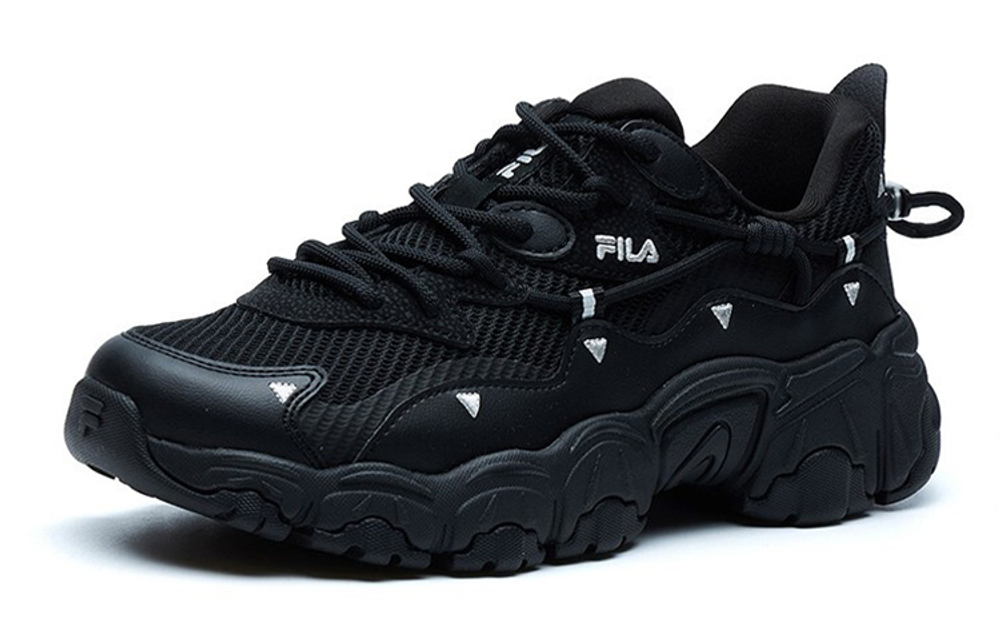 FILA Fila cat's claw fabric synthetic leather shock absorption, non-slip, wear-resistant, breathable, low-cut daddy shoes women's black