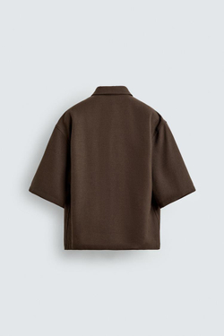 ZARA РУБАШКА BOXY FIT ИЗ РЕЛЬЕФНОЙ ТКАНИ, КОРИЧНЕВЫЙ