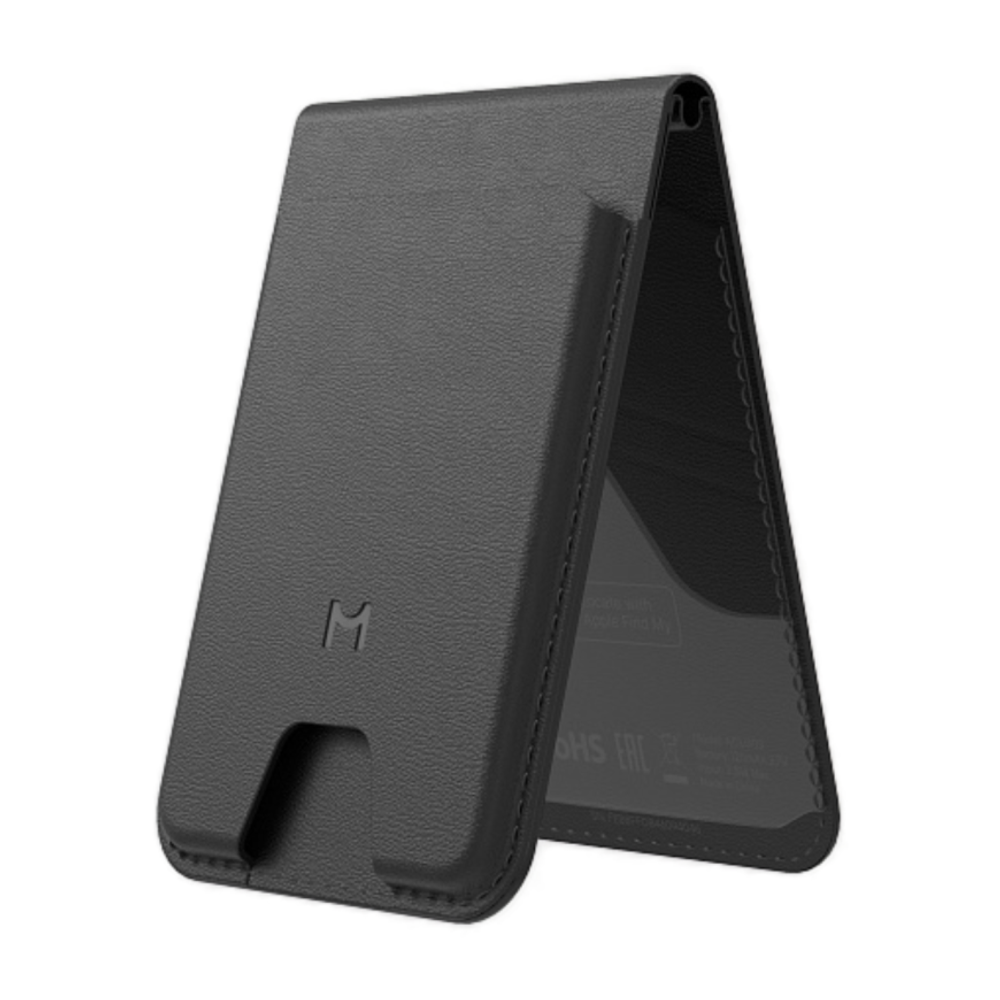 Кожаный чехол-бумажник MagSafe с подставкой Magssory Geotag Flip Wallet Гибридный картхолдер из полиуретановой кожи с карманом (для пропуска или водительских прав). Работает с приложением Apple «Локатор». Вмещает до шести карт. Есть RFID-защита