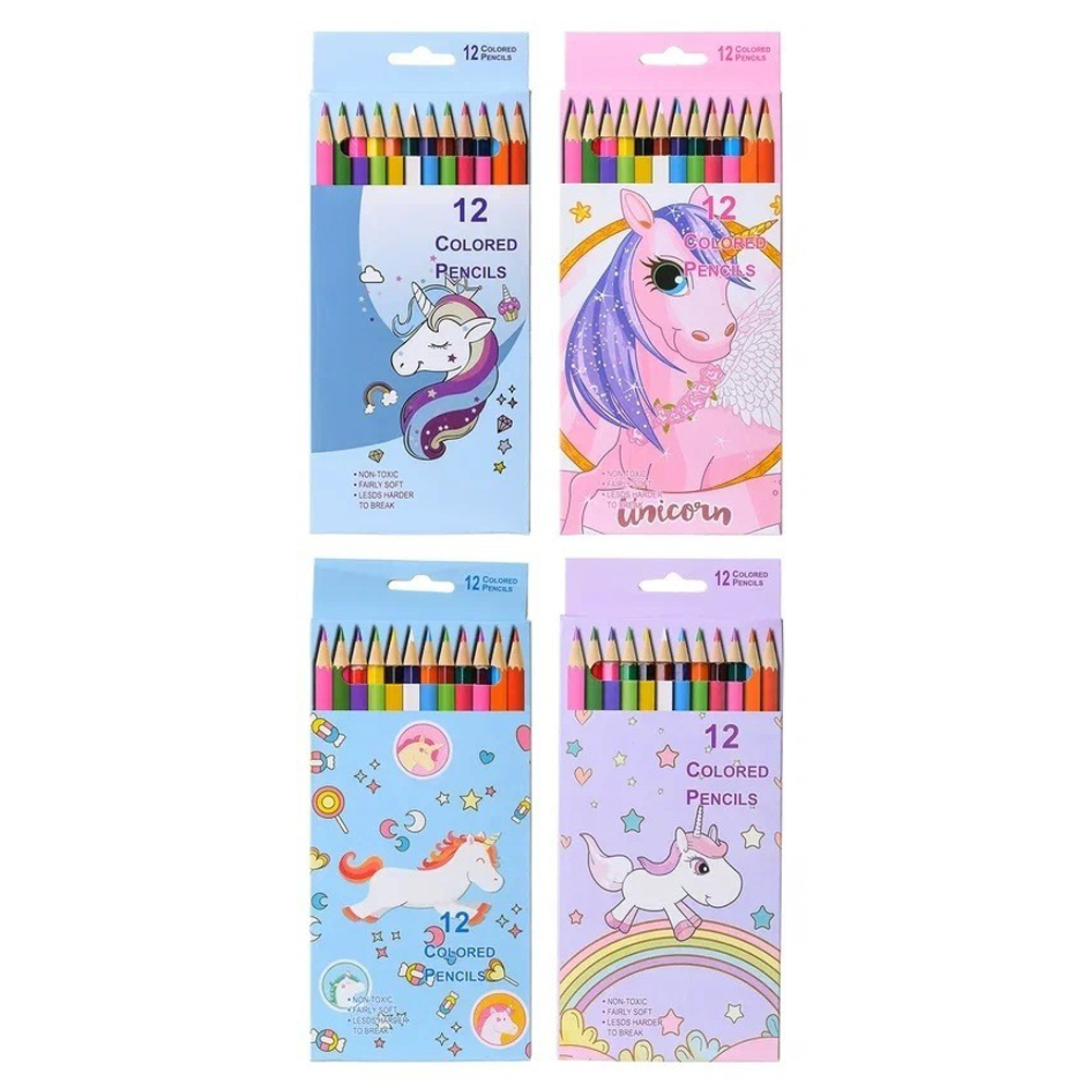 Карандаши цветные, Basir, деревянные, серия "Единорог", цветная упаковка, 12 шт