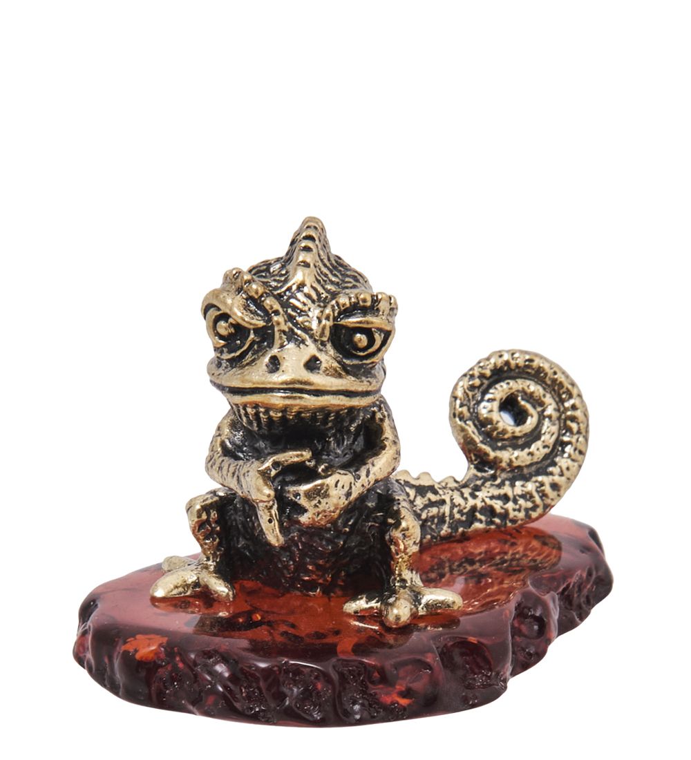 Народные промыслы AM-4095 Фигурка «Ящерица Паскаль Возмущение» (латунь, янтарь)