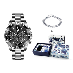 KANGOL Quartz Movement Stainless Steel Watchband Watch Men"s Watches Black Dial